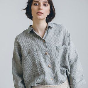 Linenfox Kay button-up, grey stripes, XS
